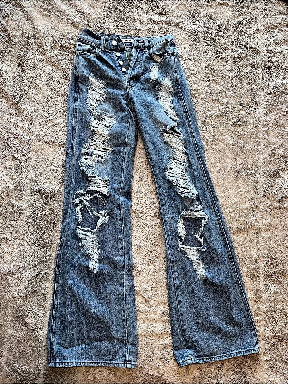 Pacsun Distressed Wide Leg Jeans in Blue Waist 22